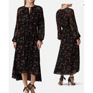 Great Jones Women's Maxi Dress Floral Print Long Tie Sleeve Chiffon‎ Size 10
